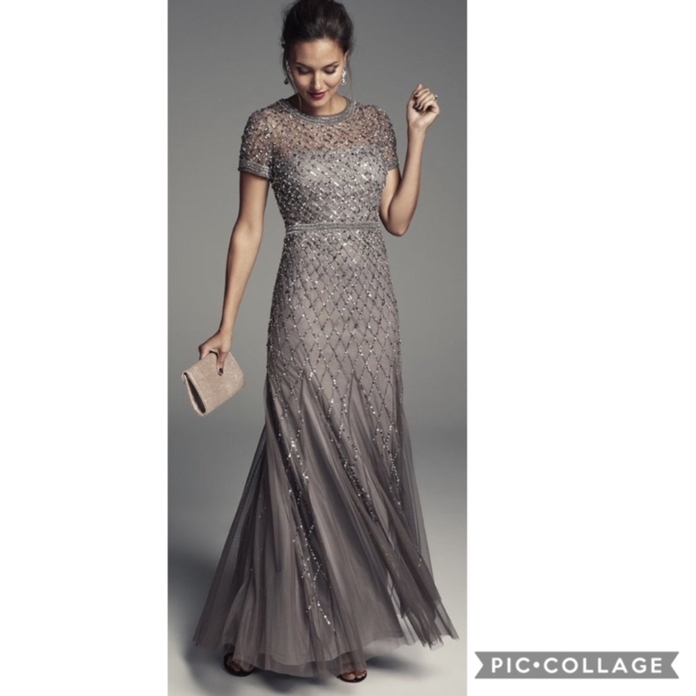 Adrianna Papell short sleeve embellished gown